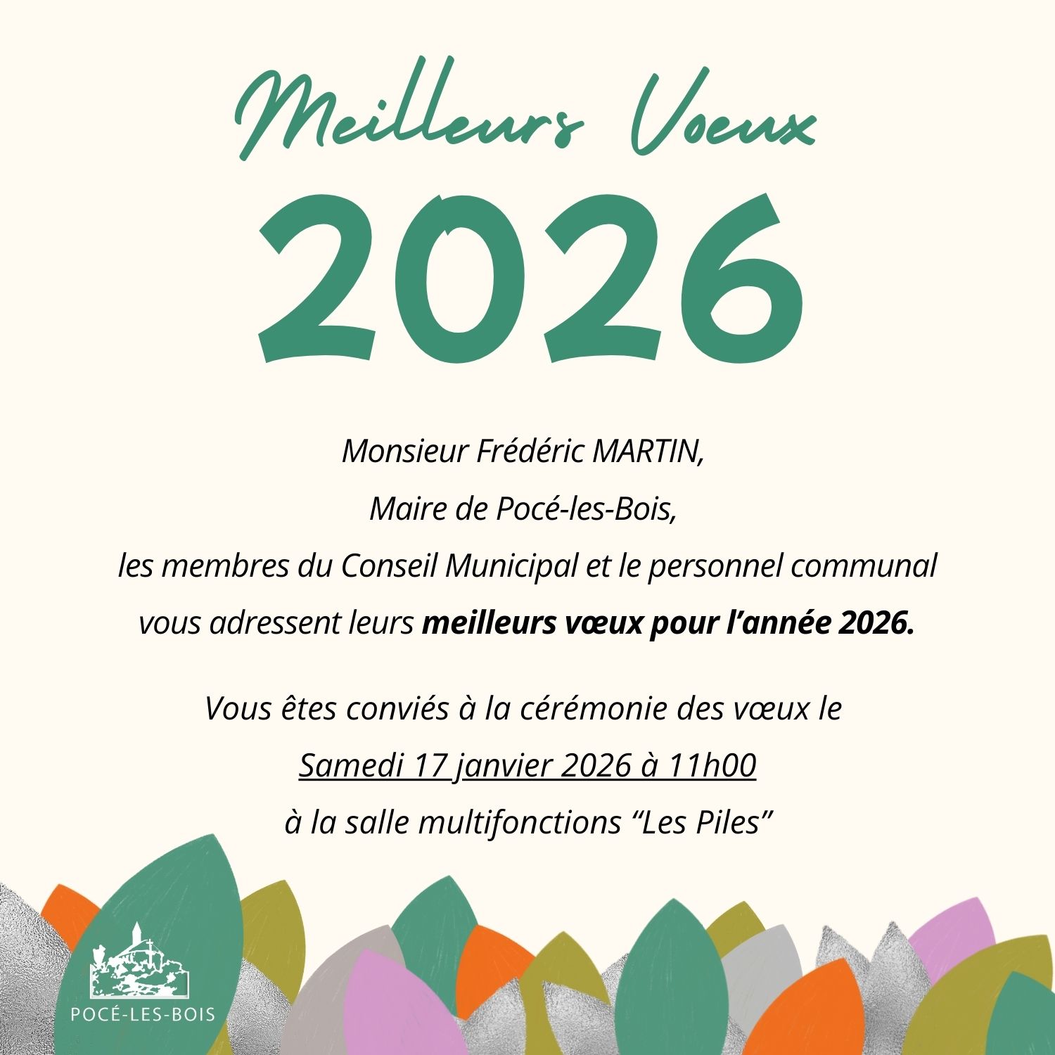 Lire la suite à propos de l’article Cérémonie des vœux 2026 – Samedi 17 janvier 2026 à 11h à la salle multifonctions